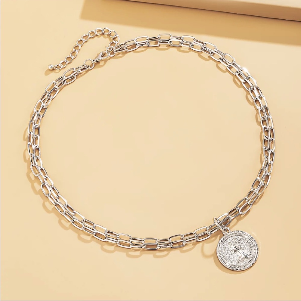 NEW COIN STERLING SILVER DOUBLE LAYERED CHOKER NECKLACE - Picture 5 of 6